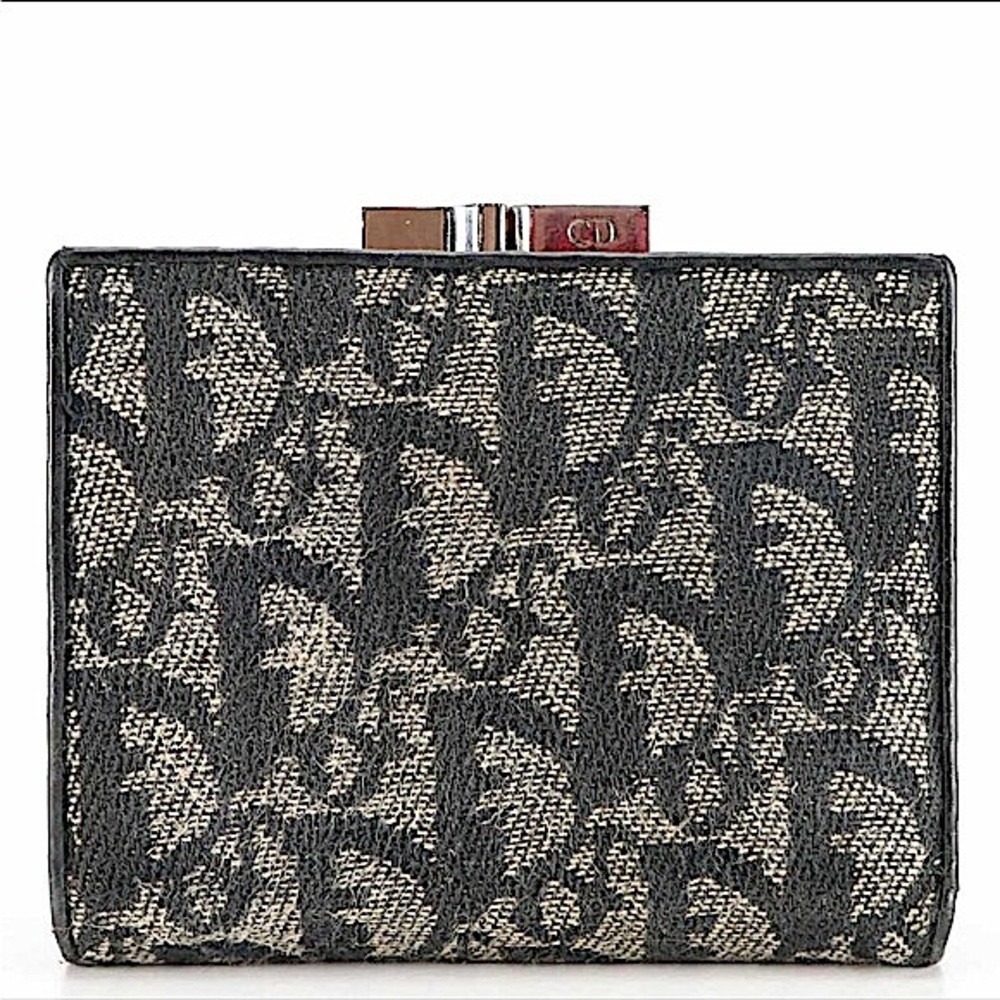 Christian Dior Compact Kisslock Wallet in Oblique Monogram Canvas and Leather